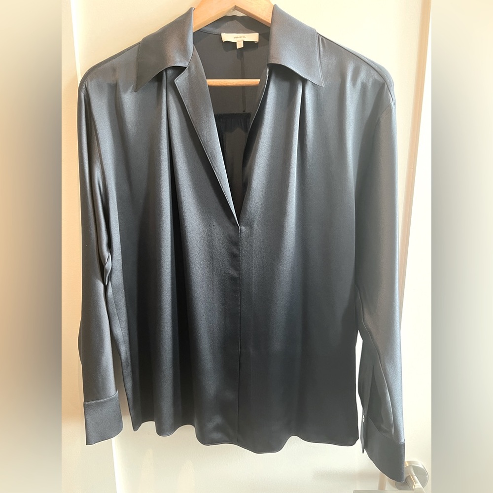 100% Silk Vince Steel Blue Blouse